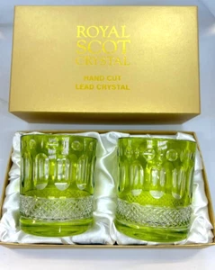 Royal Scot Crystal - Belgravia Lime Green Set of 2 Tumblers - New Boxed Glass - Picture 1 of 3