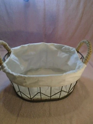 Metal Basket with Hemp Handles Canvas Lined 7" x 11" x 15" - Image 1 of 4