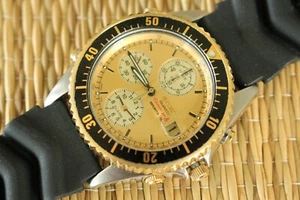 SEIKO 7T42-6A50 SPORTS 150 DIVER SS GOLD DIAL CHRONOGRAPH BUCKLE WATCH & BOX SET - Picture 1 of 12