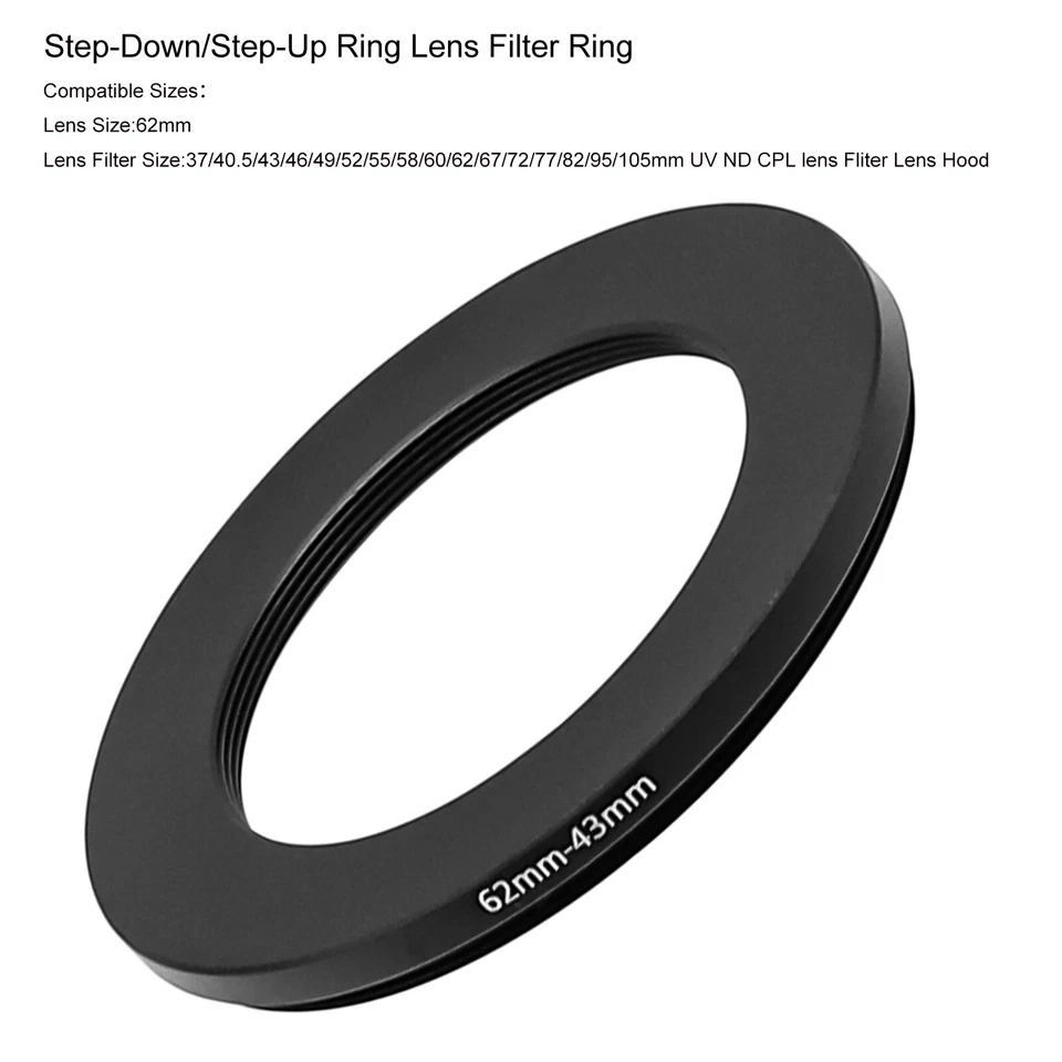 62-3743/46/49/52/55/58/67/72/77/95/105mm Step-Down/Step-Up Ring Lens Filter Ring - Image 1 of 4