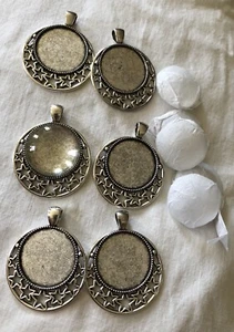 Stars Starry Round 1” Pendant Add Your Own Center Jewelry Making Lot Of 6 C26 - Picture 1 of 2