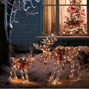 Christmas Lighted Reindeer Family Outdoor Yard Decoration Lighted Brown Deer Set - Picture 1 of 7