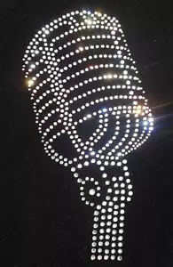 MIC CLEAR iron-on HOTFIX classic microphone diamonte RHINESTONE CRYSTAL transfer - Picture 1 of 1
