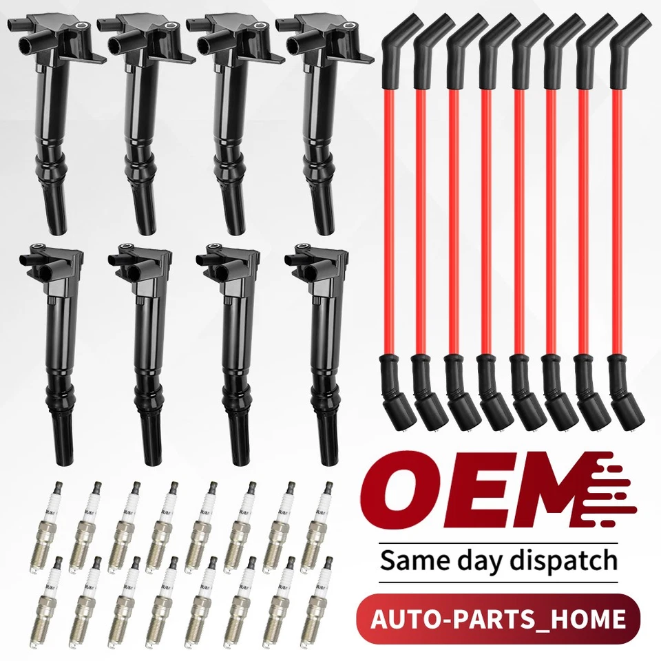 For Ford F-250 F-350 E-450 UF834 UF865,8 Ignition Coil + 16 Spark Plug + 8 Wires - Image 1 of 4