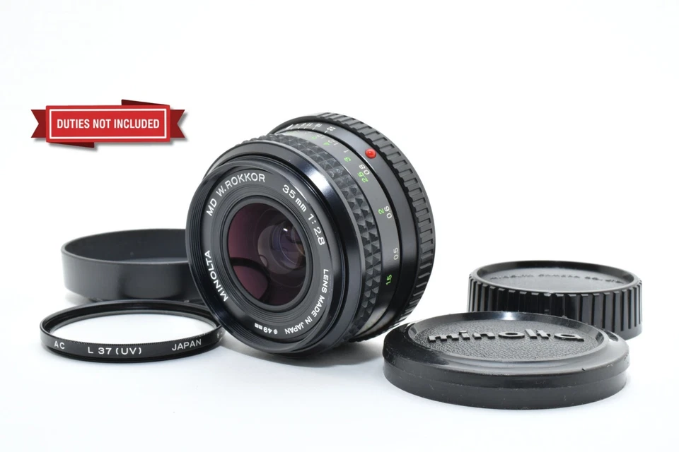 [Excelente COMO NUEVO con Capucha] Lente MF Gran Angular MINOLTA MD W.ROKKOR 35mm f2.8 de JAPÓN Foto 1 de 4