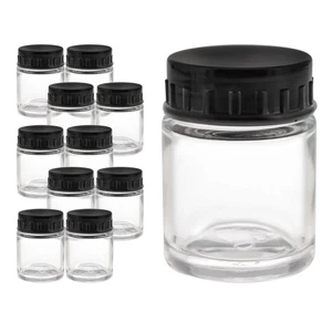 10pk Airbrush 3/4oz Glass Jar Bottles with Plastic Lids, Store Paint Siphon Feed - Picture 1 of 4
