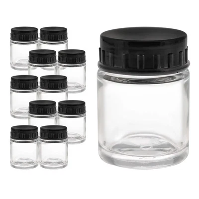 10pk Airbrush 3/4oz Glass Jar Bottles with Plastic Lids, Store Paint Siphon Feed - Image 1 of 4