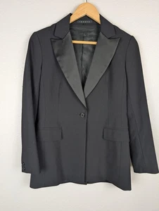 Blazer Theory Mujer Pequeño Negro Satinado Solapa Un Botón Clásico Esmoquin Chaqueta - Imagen 1 de 6