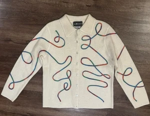 CHAQUETA DE LANA HERVIDA CREMA TALLA M COLORIDA BORDADA REMOLINOS SAG HARBOR AUSTRALIA - Imagen 1 de 4