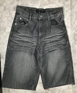 Old Skool Boy’s Denim Jean Shorts Size 10 Y2K Vtg Black Fade Pleated - Picture 1 of 6