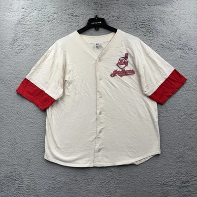 Vintage 90s Cleveland Indians MLB Button Down Jersey Baggy Logo 7 XL Graphic Y2K - Image 1 of 4