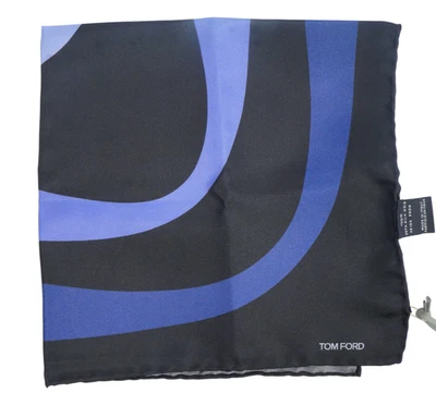 NWT TOM FORD Blue & Black Geometric Silk Pocket Square Italy 16" - Image 1 of 4