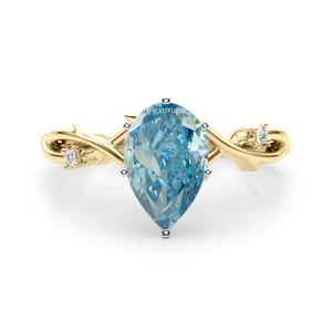 14K Multi Gold Blue Diamond Ring 1.12 Ct IGI Lab Grown Pear Cut Fancy Intenses - Picture 1 of 9