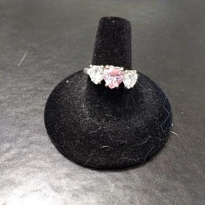 18K white GF pink heart rhinestone ring size 7.5 - Image 1 of 4