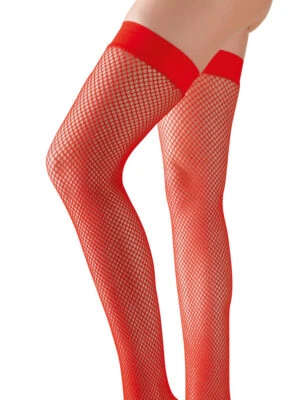 Halterlose Netz Strümpfe M L XL rot Silikon Abschluss Nylons Strapse "Janiney" - Bild 1 von 3