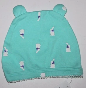 baby Gap NWT Girls 0 3 6 12 Mo Mint Green Bunny Print 100% Cotton Knit Hat - Picture 1 of 1