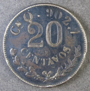 Mexico  1901CN  20 Centavos   SILVER  VF+  KM-405   (#5411) - Picture 1 of 2