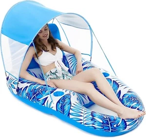 Inflatable Pool Float for Adults Pool Float with Canopy, Cup Holder Pool Chair - Picture 1 of 9