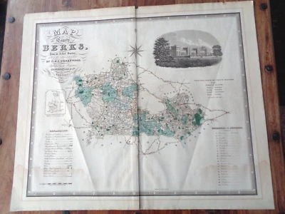 Mapa del condado de Berkshire de 1829 de una encuesta en 1822 y 1823 por Greenwood Berks Foto 1 de 4