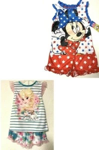 * NEU MIT ETIKETT - DISNEY MÄDCHEN - 2-TEILIGES PYJAMA-SHORT-SET MIT RÜSCHEN - GRÖSSE: 3T, 4T, 5T - Bild 1 von 9