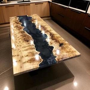 Muebles de mesa de jardín de lujo de resina epoxi negra para comedor y sala de estar - Imagen 1 de 10