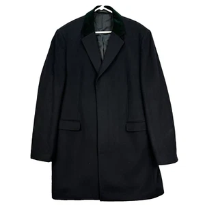 RALPH LAUREN Mens Chesterfield Overcoat 46L Black Heavyweight Coat Velvet Collar - Picture 1 of 9