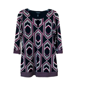 Top túnica o vestido de la Casa Blanca mercado negro borgoña agujero de llave estampado geográfico M - Imagen 1 de 9