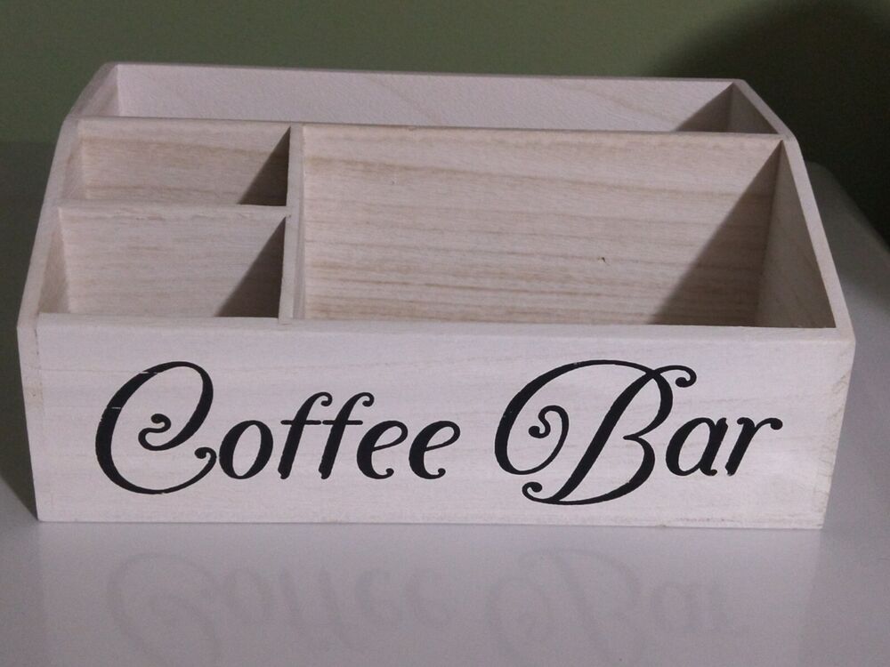 Wooden White Coffee Station Organizer for Countertop Farmhouse Style Storage