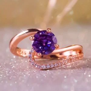 1.6ct Natural Amethyst & Diamond Engagement Ring 14k SOLID Rose Gold Solitaire - Picture 1 of 12