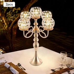 2pcs 5 Arms Candle Holder, Tabletop Candle Holder, Gold Candle Holder - Picture 1 of 13