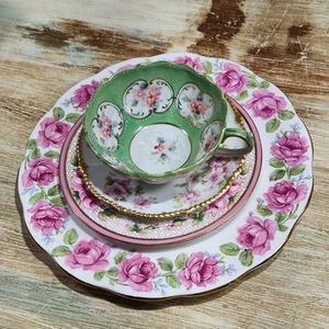 Vintage Mismatched Pink Flower China Plate Saucer Tea Cup 4pc Lot - Picture 1 of 14