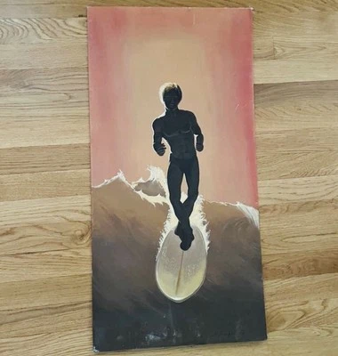 Pintura al óleo vintage 1971 Sunset Surfer artista original 15’x30’ firmada Foto 1 de 4