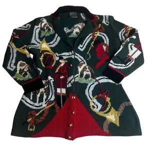 Berek Vintage 1992 Equestrian Knit Cardigan Sweater L Hand Knit Pima Cotton - Picture 1 of 9