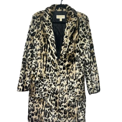 Abrigo Michael Kors Estampado de Leopardo Piel Sintética Talla 10 Marrón Negro Moda Foto 1 de 4
