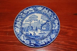 Antique Staffordshire Wild Rose Border 8¾" Blue Transferware Plate c.1830 - Picture 1 of 4