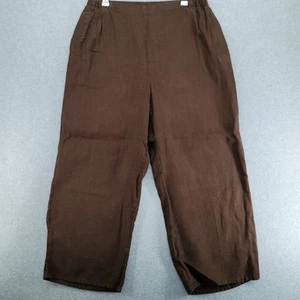 FLAX Pants Womens Small Brown Crop Linen Pull On Wide Leg Lagenlook Beachy - Picture 1 of 13