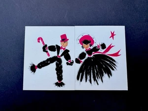 1 VTG Hallmark Flocked Xmas Greeting Card Cute Couple In Black Dancing Away - Picture 1 of 3