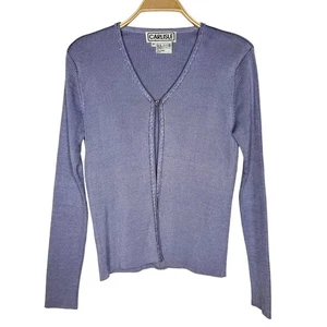 Cardigan Carlisle misto seta maglia a costine top bottoni lavanda donna medio - Foto 1 di 7