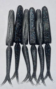 Esca basso 35 ct 5" pollici Smoke Shad Super Fluke jerk shad plastica morbida coda divisa - Foto 1 di 5