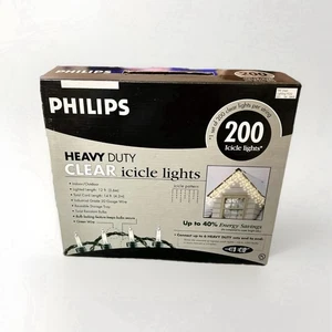 Philips Christmas Lights 200 Clear Icicle Indoor Outdoor Heavy Duty 14ft - Picture 1 of 8