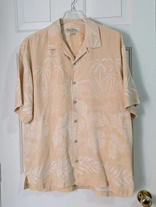 Tommy Bahama Hawaiihemd mit Knöpfen Herren Large Seide Orange S/S Palmen Blumen - Bild 1 von 10