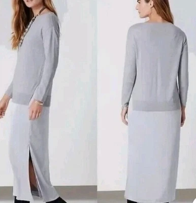 Vestido Suéter Jill Wearever 2X Mezcla Media Gris Tejido Satinado Midi Clásico Informal Foto 1 de 4