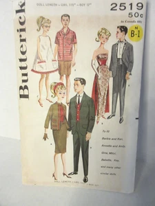 VTG Butterick 2519 Wardrobe 11½” &12 Fashion Doll Barbie ,Ken & Friends UNCUT! - Picture 1 of 3