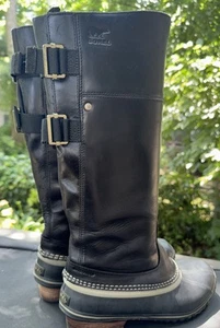 SOREL SLIMPACK TALL II 8.5 EQUESTRIAN Black Riding Leather Snow Boots Waterproof - Picture 1 of 12