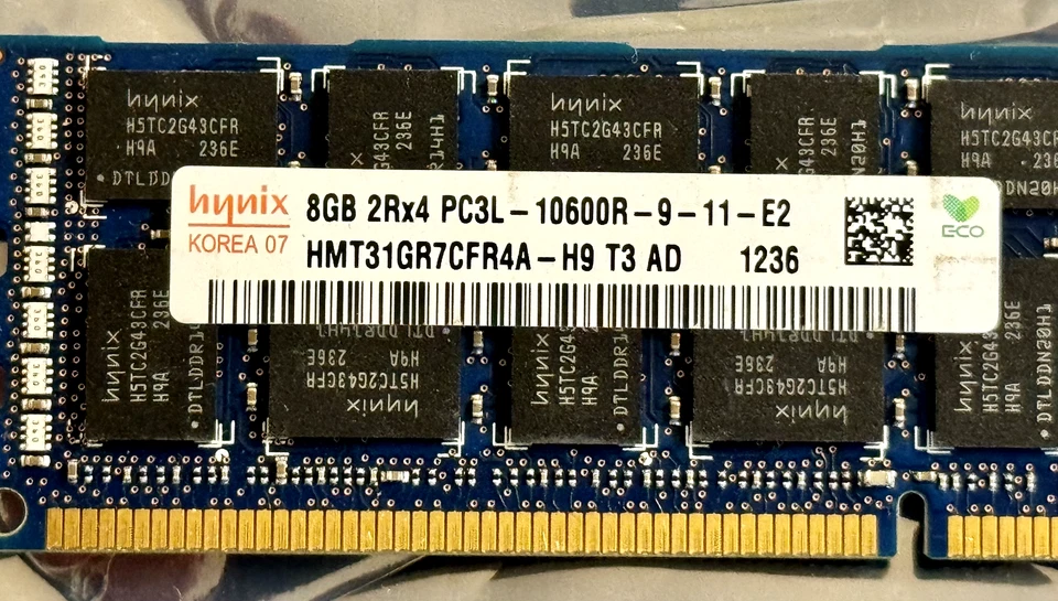SK Hynix 8GB 2Rx4 PC3L-10600R Registered Memory HMT31GR7CFR4A-H9 - Image 1 of 1