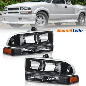 Black Headlights & Bumper Lamps Amber Corner For 98-04 Chevy Blazer S10 Pickup - Picture 1 of 10