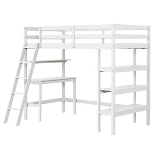 Twin Size Loft Bed w/ Integrated Ladder & High Guardrails for Kids & Teens - Picture 1 of 8