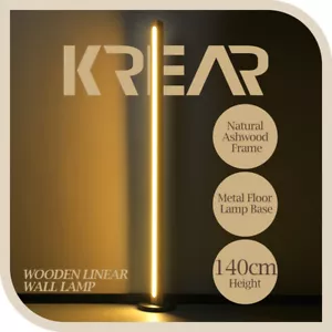 Krear 140cm Linear Floor Lamp Beech Wood LED Corner Floor Light - Picture 1 of 7