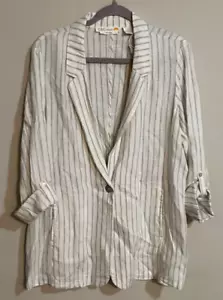 NWT C&C California WOMEN'S Large BLUE & WHITE STRIPED 100% Linen Blazer JACKET - Picture 1 of 8
