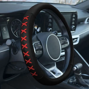 Genuine Leather Lace-Up Steering Wheel Cover Fits 14.5”-15.5" - Picture 1 of 5